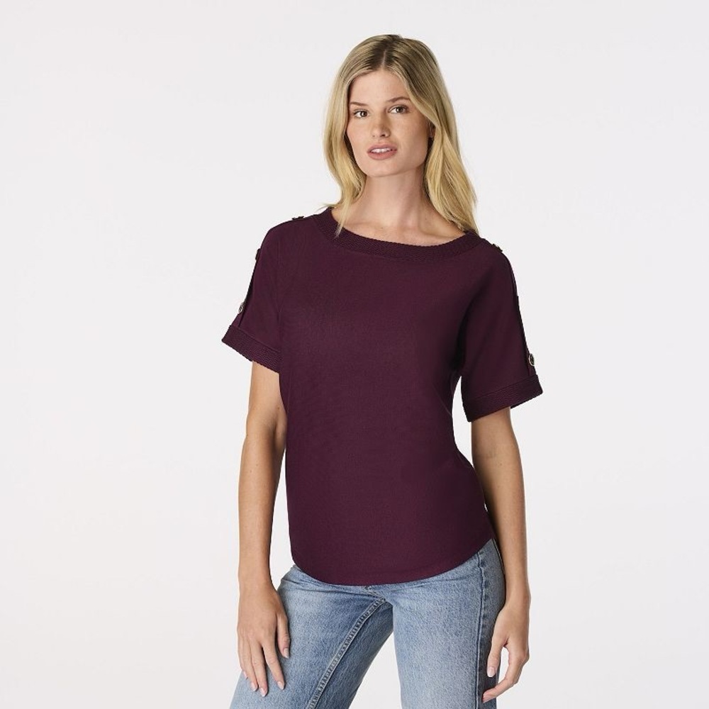 Cable & Gauge Women’s Button Shoulder Short Sleeve Sweater